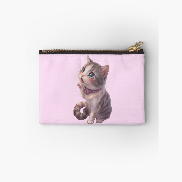 Item preview, Cute Gray Tabby Cat Licking Paw with Purple Scarf designed and sold by MoqunaDesign.