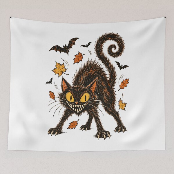 Item preview, Retro Grinning Black Cat – Vintage Halloween Spooky Art designed and sold by WolfmanProphecy.