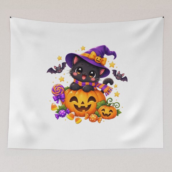Item preview, Cute Black Cat Witch with Pumpkin designed and sold by MySthore.