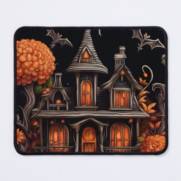 Item preview, Whimsical Witch House Autumn Pumpkins Bat Garden Illustration designed and sold by Uniquely Yours.