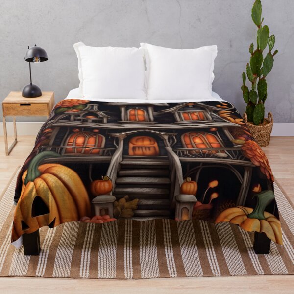 Item preview, Whimsical Witch House Autumn Pumpkins Bat Garden Illustration designed and sold by Uniquely Yours.