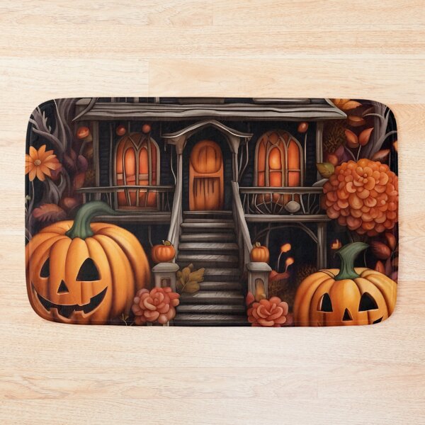 Item preview, Whimsical Witch House Autumn Pumpkins Bat Garden Illustration designed and sold by Uniquely Yours.