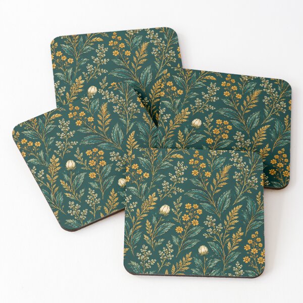 Item preview, Dark Green and Gold Botanical Floral Pattern designed and sold by aminz4.