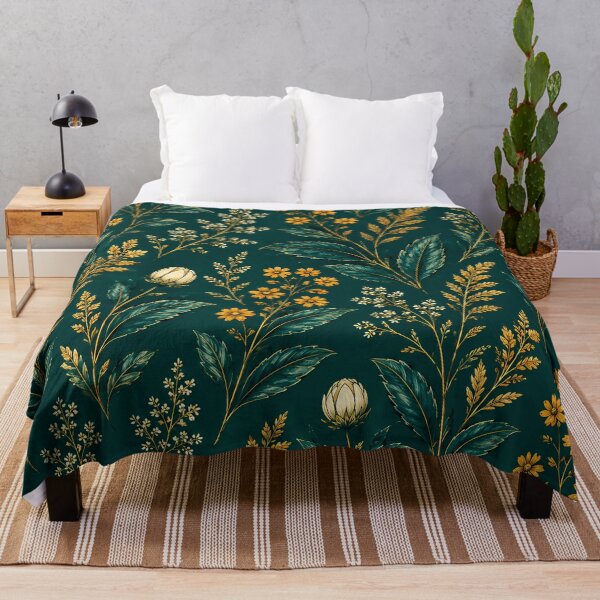 Item preview, Dark Green and Gold Botanical Floral Pattern designed and sold by aminz4.