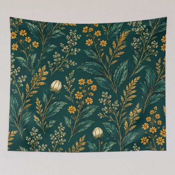 Item preview, Dark Green and Gold Botanical Floral Pattern designed and sold by aminz4.