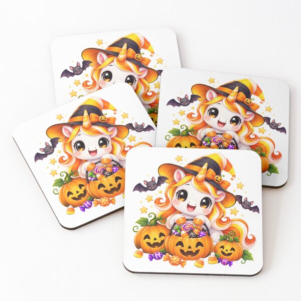 Item preview, Cute Halloween Unicorn Witch with Pumpkins and Candy designed and sold by MySthore.