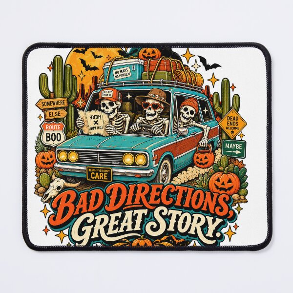 Item preview, Bad Directions, Great Story – Skeleton Halloween Road Trip designed and sold by webpatty.