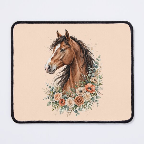 Item preview, Brown Horse Watercolor Floral Botanical Equestrian Art Design designed and sold by Vibe-Vary.