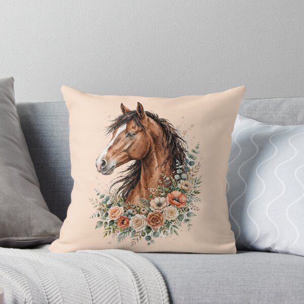 Item preview, Brown Horse Watercolor Floral Botanical Equestrian Art Design designed and sold by Vibe-Vary.