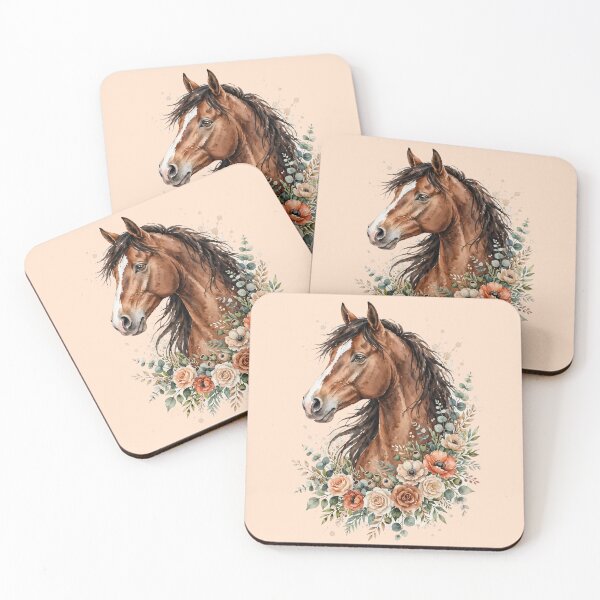 Item preview, Brown Horse Watercolor Floral Botanical Equestrian Art Design designed and sold by Vibe-Vary.