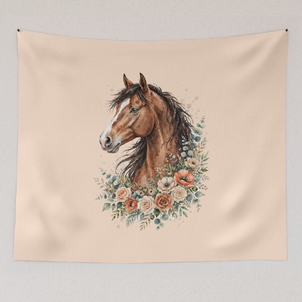 Item preview, Brown Horse Watercolor Floral Botanical Equestrian Art Design designed and sold by Vibe-Vary.