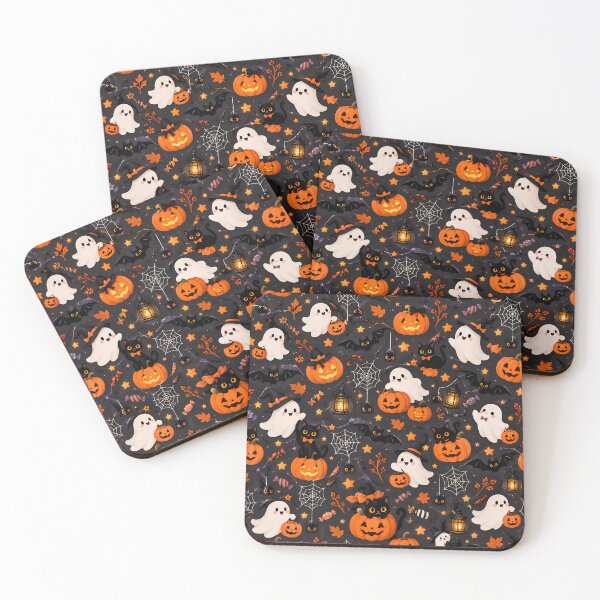 Item preview, Cute Halloween Ghosts Black Cats & Pumpkins Pattern designed and sold by ManJiangHong.