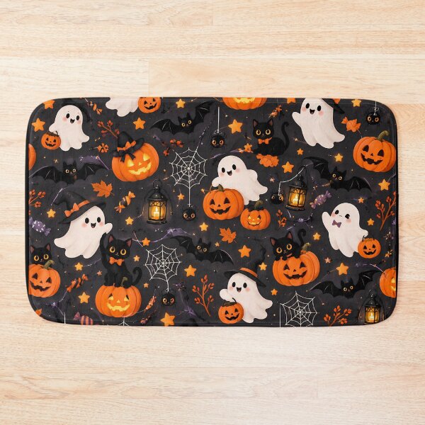 Item preview, Cute Halloween Ghosts Black Cats & Pumpkins Pattern designed and sold by ManJiangHong.