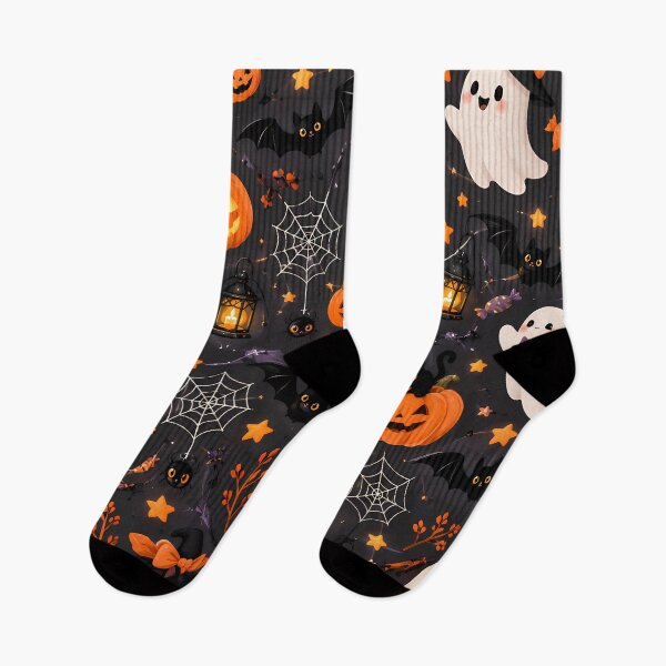 Item preview, Cute Halloween Ghosts Black Cats & Pumpkins Pattern designed and sold by ManJiangHong.