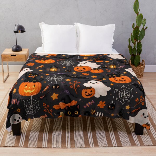 Item preview, Cute Halloween Ghosts Black Cats & Pumpkins Pattern designed and sold by ManJiangHong.