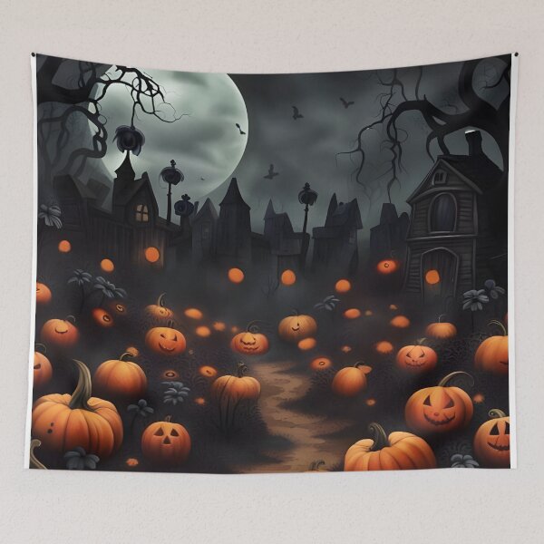Item preview, Full Moon Pumpkin Patch Spooky Haunted Village Path designed and sold by Uniquely Yours.