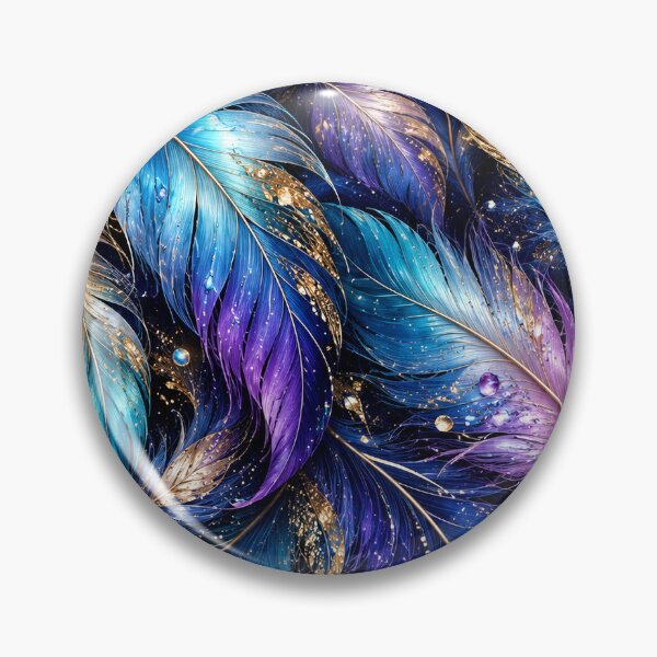 Item preview, Iridescent Feathers – Jewel Tone Blue Purple + Gold Feather Pattern designed and sold by FaithArt777.