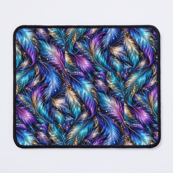 Item preview, Iridescent Feathers – Jewel Tone Blue Purple + Gold Feather Pattern designed and sold by FaithArt777.