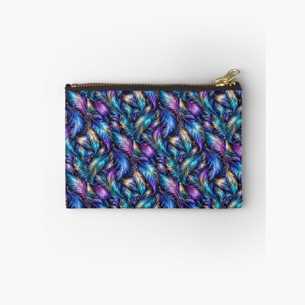 Item preview, Iridescent Feathers – Jewel Tone Blue Purple + Gold Feather Pattern designed and sold by FaithArt777.