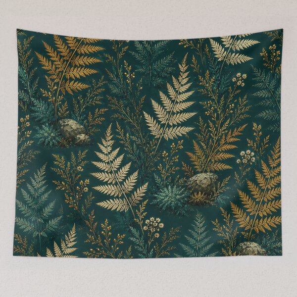 Item preview, Dark Green Botanical Fern Pattern with Gold Foliage designed and sold by aminz4.