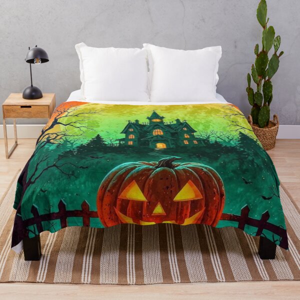 Item preview, Halloween Pumpkin Haunted House Moon Spooky Trees designed and sold by 1beachbum.