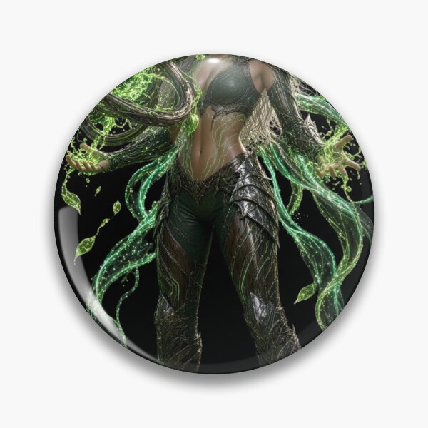 Item preview, Cyber Druid Herbalist - Neon Emerald Bio Energy Girl designed and sold by EvolutionMerch.