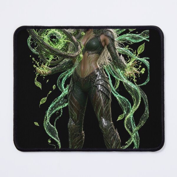 Item preview, Cyber Druid Herbalist - Neon Emerald Bio Energy Girl designed and sold by EvolutionMerch.