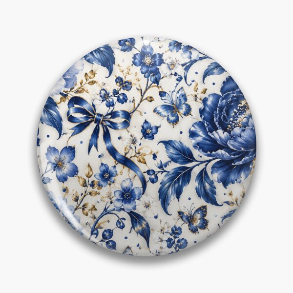 Item preview, Blue Porcelain Floral – Cobalt Flowers + Coquette Bows Pattern designed and sold by FaithArt777.