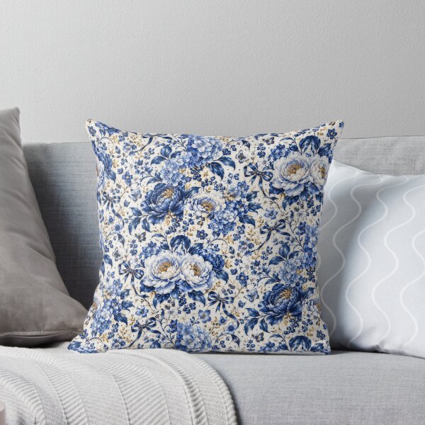 Item preview, Blue Porcelain Floral – Cobalt Flowers + Coquette Bows Pattern designed and sold by FaithArt777.