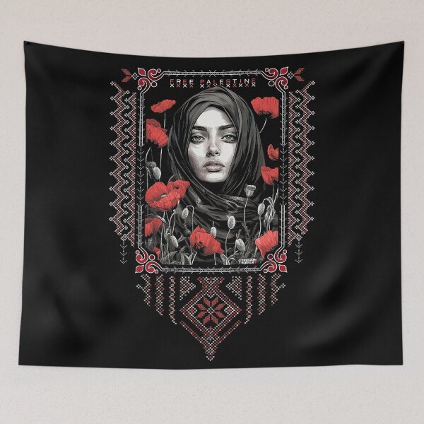 Item preview, Palestinian Woman with Poppies and Tatreez designed and sold by Freedom Maker.