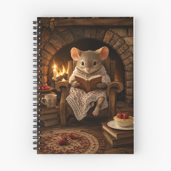 Item preview, Cozy Mouse Reading by the Fireplace | Whimsical Cottagecore Book Lover Art designed and sold by WhimsyWink.