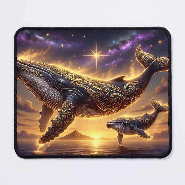 Item preview, Celestial Whale and Calf — Golden Flight Beneath the Stars designed and sold by Hawaii26.