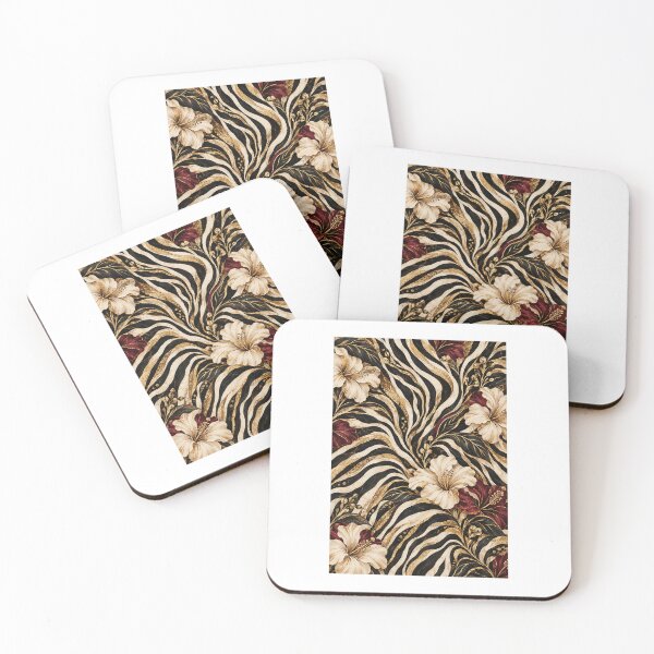 Item preview, Zebra Floral Pattern – Black Gold Animal Print + Burgundy Flowers designed and sold by FaithArt777.