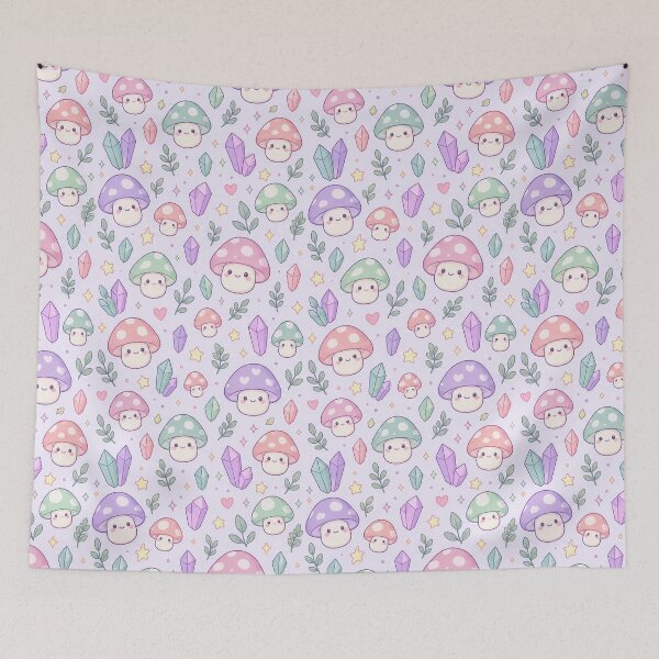 Item preview, Kawaii Crystal Mushroom Pastel Pattern designed and sold by Soft Berry Studio.