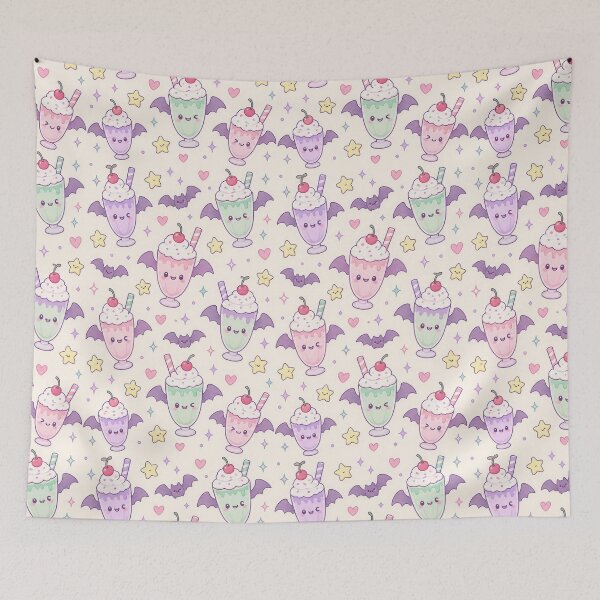 Item preview, Kawaii Bat Milkshake Pastel Pattern designed and sold by Soft Berry Studio.