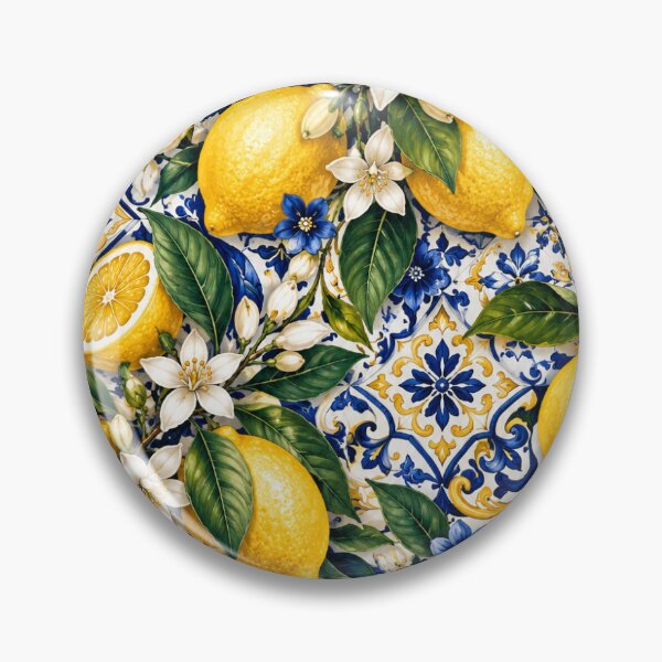 Item preview, Mediterranean Lemon Pattern – Blue Tile + Citrus Garden designed and sold by FaithArt777.
