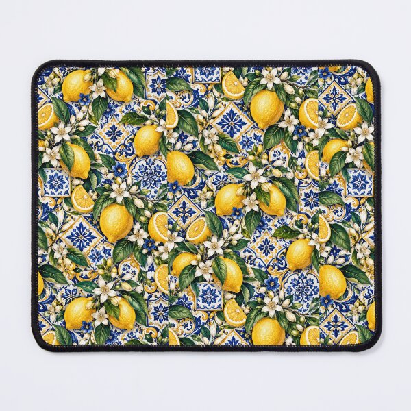 Item preview, Mediterranean Lemon Pattern – Blue Tile + Citrus Garden designed and sold by FaithArt777.