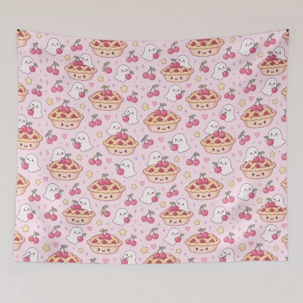 Item preview, Kawaii Ghost Cherry Pie Pastel Pattern designed and sold by Soft Berry Studio.