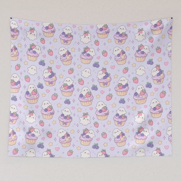 Item preview, Kawaii Ghost Berry Cupcake Pastel Pattern designed and sold by Soft Berry Studio.
