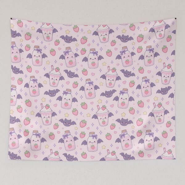 Item preview, Kawaii Bat Strawberry Milk Pastel Pattern designed and sold by Soft Berry Studio.