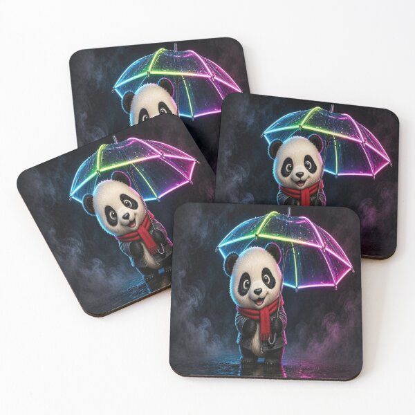 Item preview, Cute Panda with Neon Umbrella Art designed and sold by Breezes-of-Ida.