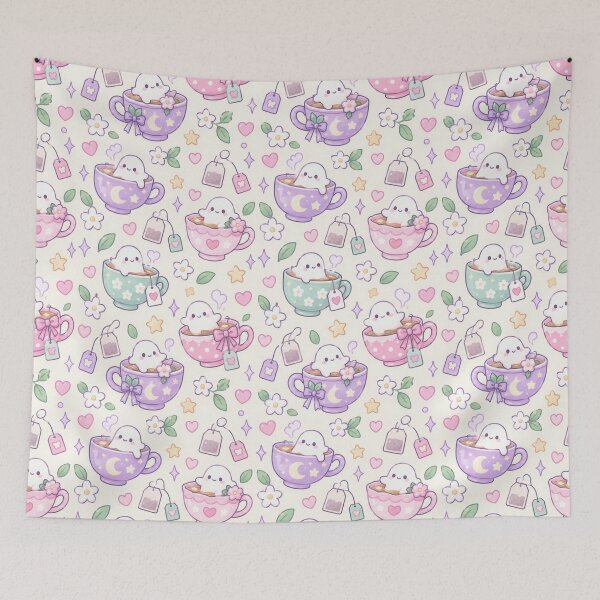 Item preview, Kawaii Ghost Tea Cup Pastel Pattern designed and sold by Soft Berry Studio.