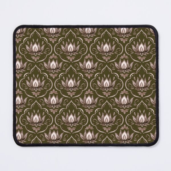 Item preview, Olive Green Lotus Damask Ornamental Pattern designed and sold by Jyoti Digital Artist.