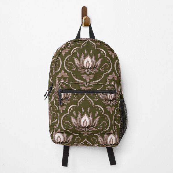 Item preview, Olive Green Lotus Damask Ornamental Pattern designed and sold by Jyoti Digital Artist.