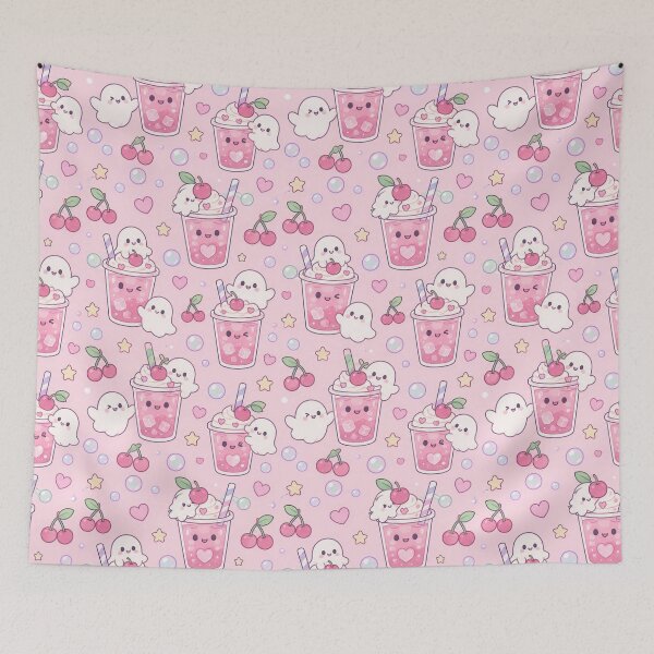 Item preview, Kawaii Ghost Cherry Soda Pastel Pattern designed and sold by Soft Berry Studio.