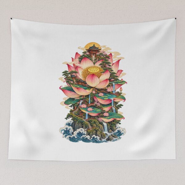Item preview, The Island That Bloomed – Japanese Ukiyo-e Lotus Island designed and sold by Substance_life.