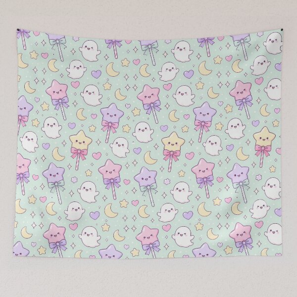 Item preview, Kawaii Ghost Star Lollipop Pastel Pattern designed and sold by Soft Berry Studio.