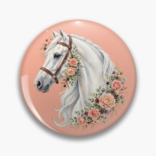 Item preview, White Horse with Leather Halter Peach Roses Floral Equestrian Art designed and sold by Vibe-Vary.