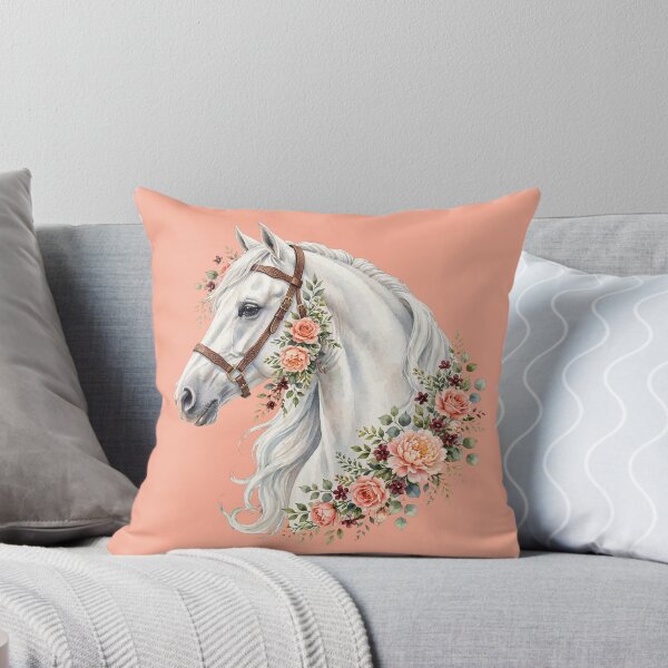 Item preview, White Horse with Leather Halter Peach Roses Floral Equestrian Art designed and sold by Vibe-Vary.