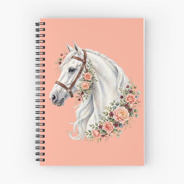 Item preview, White Horse with Leather Halter Peach Roses Floral Equestrian Art designed and sold by Vibe-Vary.